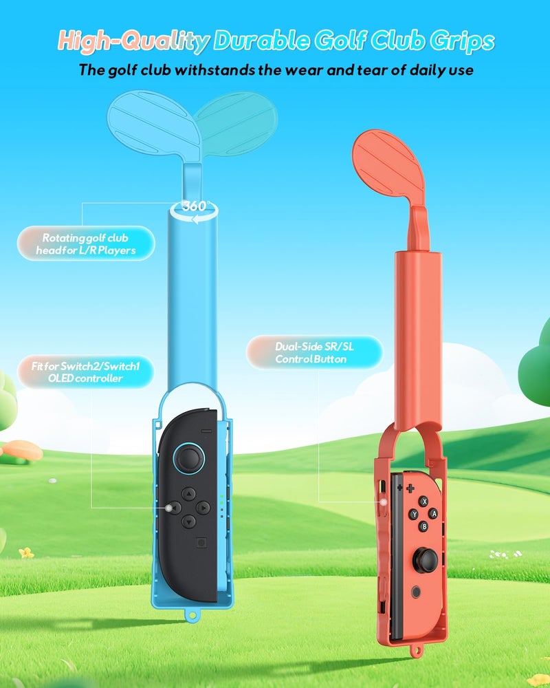 FYOUNG Golf Clubs for Nintendo Switch 1 & Switch 2 Golf Handle Grips Game Accessories Kit Compatible with Mario Golf, Comfort Hand Grip for Joycon Controller Switch Sports Game - Image 2